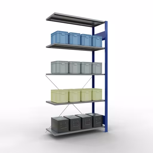 Rayonnage supplémentaire, étagère, système enfichable MULTIplus150, 2000 x 1000 x 400 mm (HxLxP), 5 étagères, traverse, RAL 5010/galvanisé de la catégorie des étagères supplémentaires avec le GTIN 4004514208798 Rayonnage supplémentaire, étagère, système enfichable MULTIplus150, 2000 x 1000 x 400 mm, 5 étagères, RAL 5010/galvanisé de la marque Schulte Lagertechnik de la gamme de produits du système enfichable