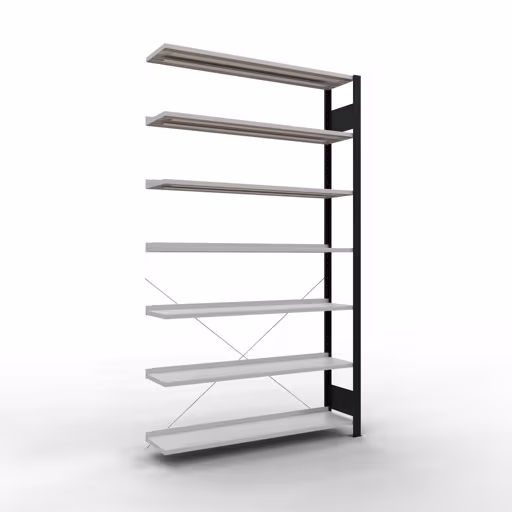 Scaffale componibile, scaffale per ufficio, sistema a innesto MULTIplus85, 2300 x 1300 x 300 mm (AxLxP), 7 ripiani, traversa, con listello di arresto, nero/grigio chiaro, sistema a innesto, articolo n. 36017-S