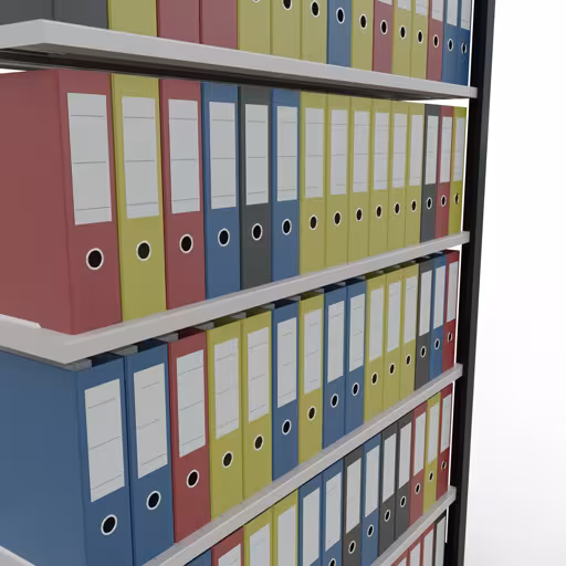 Représentation supplémentaire de l'article, étagère de bureau, système enfichable MULTIplus85, 2300 x 1300 x 300 mm, 7 tablettes, traverse, sans barre d'arrêt, noir/gris clair du système enfichable