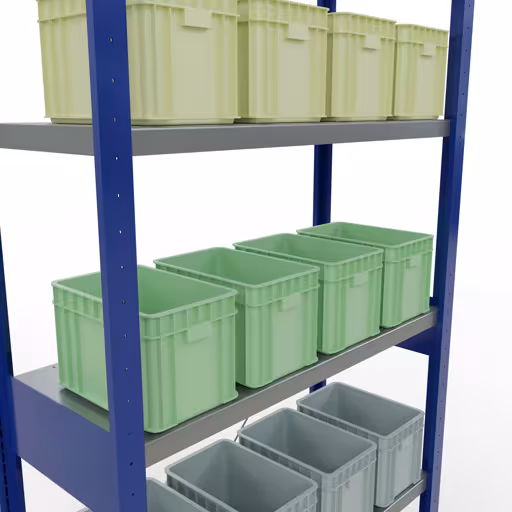 Scaffale base, scaffale, sistema a innesto MULTIplus250, 2500 x 1000 x 400 mm (AxLxP), 6 ripiani, traversa, RAL 5010 blu genziana/zincato di Schulte Lagertechnik della categoria Sistema a innesto