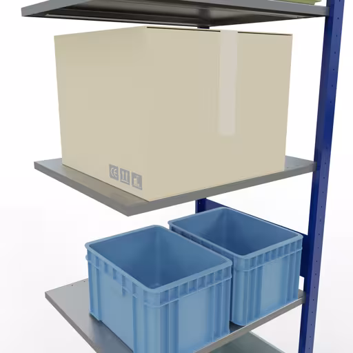 Image du produit n° 7 de l'article étagère supplémentaire, système enfichable MULTIplus150, 3000 x 750 x 600 mm, 7 étagères, RAL 5010 bleu gentiane/galvanisé/galvanisé de la gamme de produits système enfichable de la marque Schulte Lagertechnik