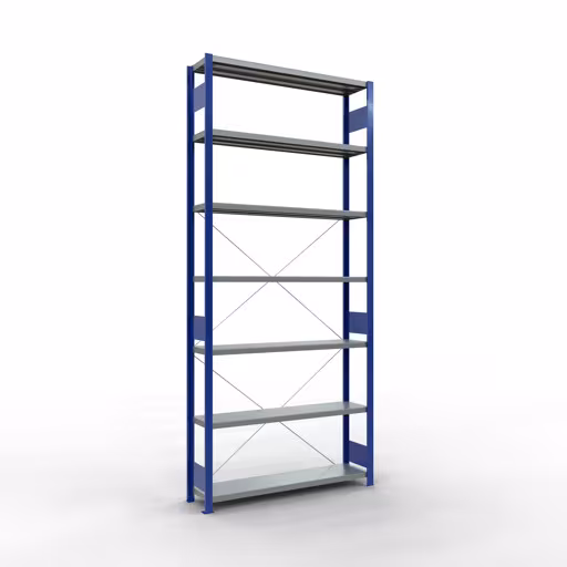 Figure n° 13 de l'article étagère de base, étagère, système enfichable MULTIplus250, 3000 x 1300 x 300 mm, 7 étagères, RAL 5010 bleu gentiane/galvanisé du groupe de produits système enfichable de Schulte Lagertechnik