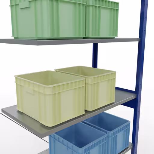 Image du produit n° 15 de l'article Rayonnage complémentaire, rayonnage à étagères, système enfichable MULTIplus85, 2500 x 1000 x 500 mm (HxLxP), 6 étagères, traverse, RAL 5010 bleu gentiane Figure n° 15 de l'article étagère complémentaire, étagère à étagères, système enfichable MULTIplus85, 2500 x 1000 x 500 mm, 6 étagères, traverse, RAL 5010 bleu gentiane du groupe de produits système enfichable de la marque Schulte Lagertechnik