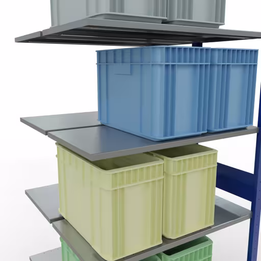 Une autre vue de l'article Tablette supplémentaire, tablette double, système d'étagères enfichables MULTIplus150, 3000 x 1000 x (2x500) mm (HxLxP), 2x7 tablettes, barres de longueur, RAL 5010 bleu gentiane Une autre vue de l'article Étagère complémentaire, étagère double, système d'étagères MULTIplus150, 3000 x 1000 x (2x500) mm, 2x7 étagères, RAL 5010 bleu gentiane de la catégorie étagère