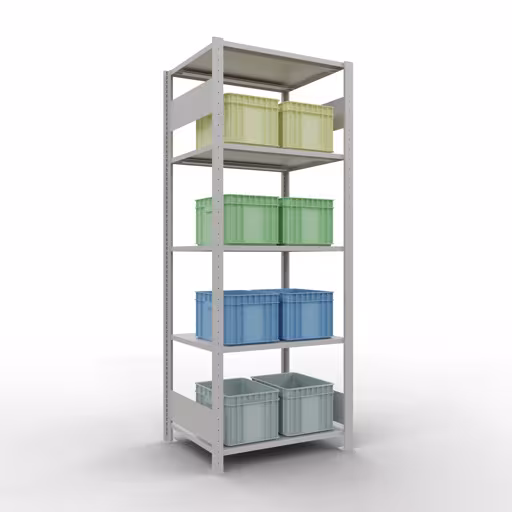 Étagère de base, étagère, système enfichable MULTIplus150, 2000 x 750 x 600 mm, 5 étagères, RAL 7035 gris clair de Schulte Lagertechnik de la catégorie système enfichable