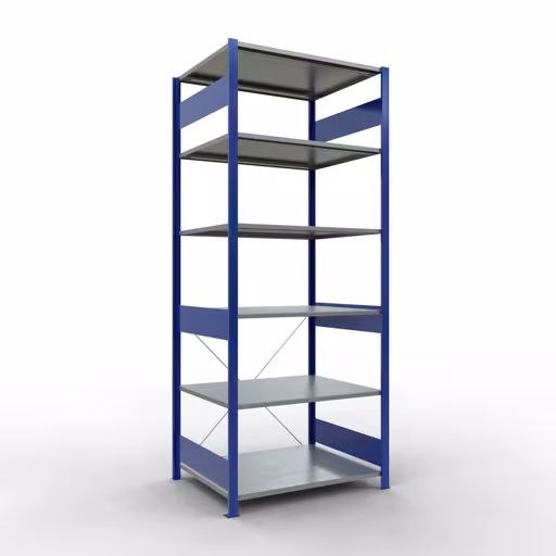 Étagère de base, étagère, système enfichable MULTIplus150, 2500 x 1000 x 800 mm (HxLxP), 6 étagères, traverse, RAL 5010/galvanisé, étagère de base, réf. 12581-B