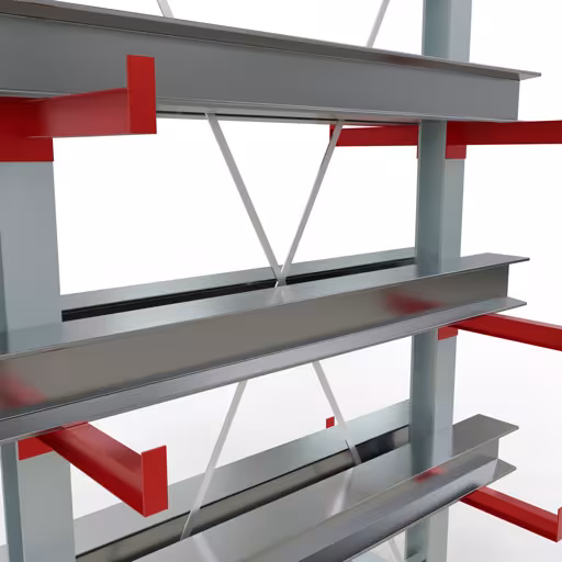 Produktbild Nr 11 des Artikels K 3000 Komplettregal, doppelseitig, 2500 x 1300 x 400 mm, RAL 7001 / RAL 3000, 5 Lagerebenen Abbildung Nr 11 des Artikels K 3000 Komplettregal, doppelseitig, 2500 x 1300 x 400 mm, RAL 7001 / RAL 3000, 5 Lagerebenen aus der Produktgruppe Kragarmregale von der Marke Schulte Lagertechnik