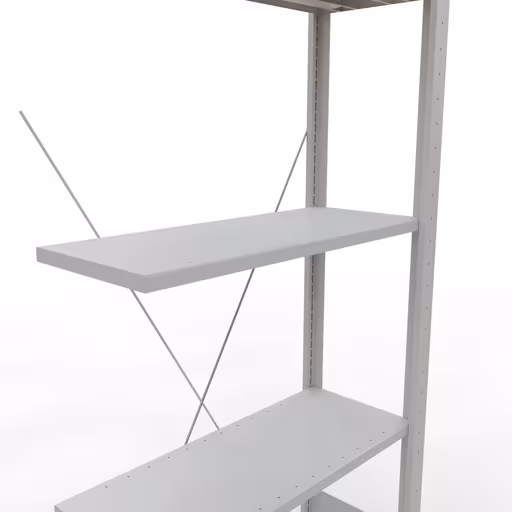 Anbauregal, Fachbodenregal Stecksystem MULTIplus150, 2000 x 750 x 300 mm (HxBxT), 5 Fachböden, Kreuzstrebe, RAL 7035 lichtgrau mit der Artikelnr. 32635-75 Anbauregal, Fachbodenregal Stecksystem MULTIplus150, 2000 x 750 x 300 mm (HxBxT), 5 Fachböden, Kreuzstrebe, RAL 7035 lichtgrau von Schulte Lagertechnik aus der Kategorie Stecksystem