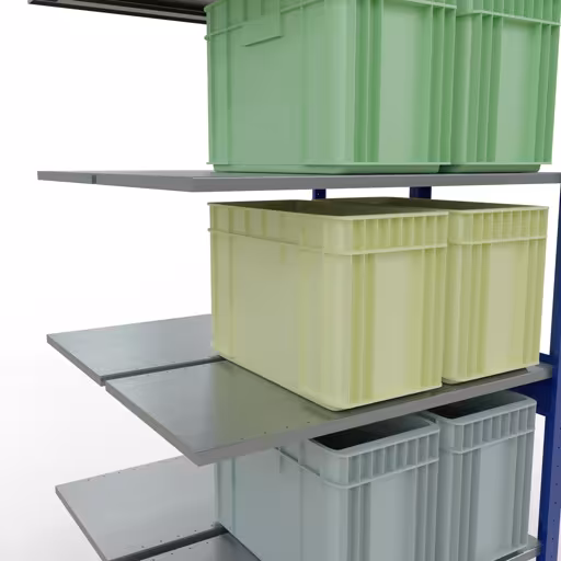 Produktbild Nr.13 des Artikels Anbauregal, Doppelregal, Fachbodenregal Stecksystem MULTIplus150, 2500 x 1000 x (2x500) mm (HxBxT), 2x6 Fachböden, Längenriegel, RAL 5010 enzianblau aus der Produktreihe Fachbodenregale von der Marke Schulte Lagertechnik