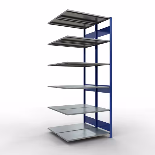 Anbauregal, Doppelregal, Fachbodenregal Stecksystem MULTIplus150, 2500 x 1000 x (2x500) mm (HxBxT), 2x6 Fachböden, Längenriegel, RAL 5010 enzianblau von der Marke Schulte Lagertechnik aus der Produktreihe Fachbodenregale