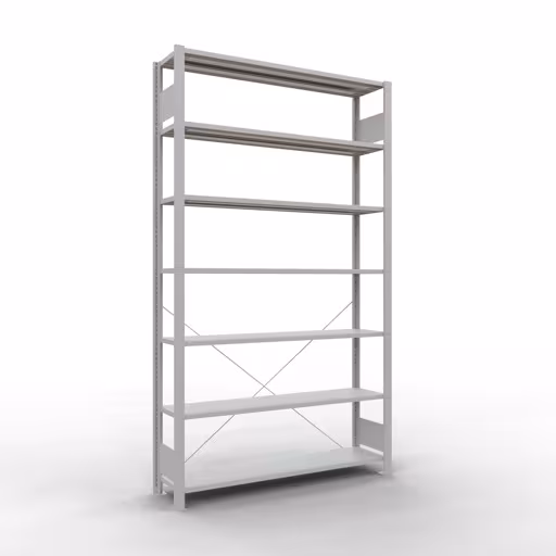 Scaffale Basic, scaffale per ufficio, sistema a innesto MULTIplus85, 2300 x 1300 x 300 mm (AxLxP), 7 ripiani, traversa, senza barra di arresto, grigio chiaro di Schulte Lagertechnik Scaffale Basic, scaffale per ufficio, sistema a innesto MULTIplus85, 2300 x 1300 x 300 mm (AxLxP), 7 ripiani, traversa, senza barra di arresto, grigio chiaro, sistema a innesto, articolo n. 36032