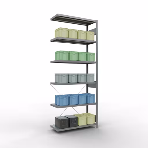 Immagine del prodotto n. 6 dell'articolo ripiano aggiuntivo, ripiano per scaffali, sistema a innesto MULTIplus250, 2500 x 1000 x 400 mm (AxLxP), 6 ripiani, traversa, zincato dalla gamma di prodotti del sistema a innesto della marca Schulte Lagertechnik