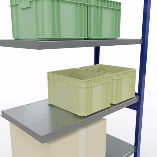 Image du produit n° 13 de l'article Rayonnage complémentaire, rayonnage à étagères, système enfichable MULTIplus330, 2500 x 1000 x 500 mm (HxLxP), 6 étagères, traverse, RAL 5010 bleu gentiane/galvanisé Figure n° 13 de l'article étagère complémentaire, étagère à étagères, système enfichable MULTIplus330, 2500 x 1000 x 500 mm, 6 étagères, RAL 5010 bleu gentiane/galvanisé du groupe de produits système enfichable de la marque Schulte Lagertechnik