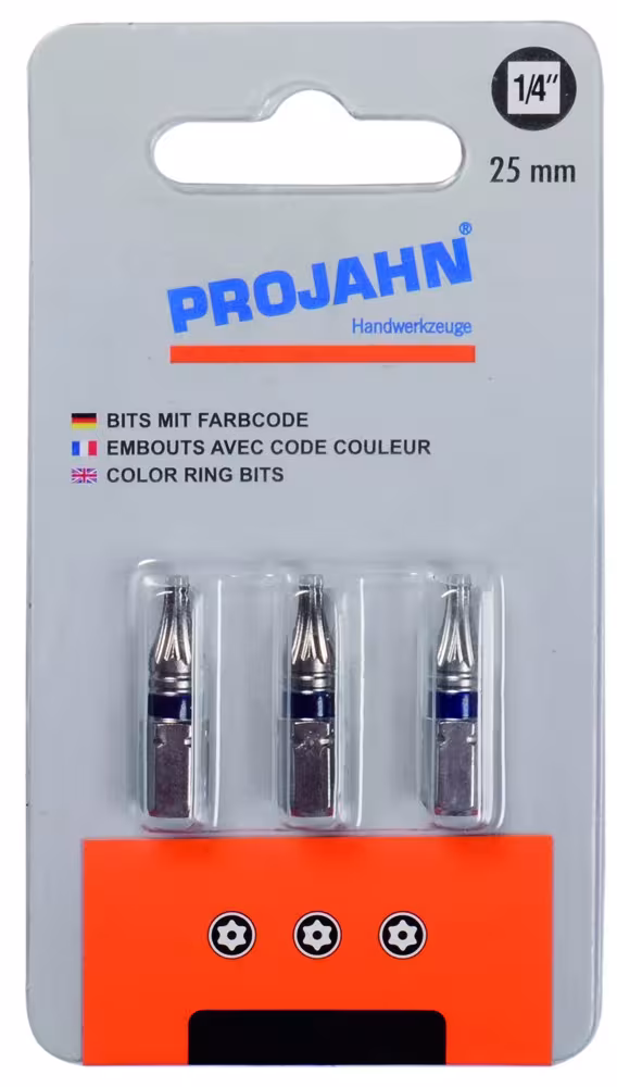 1/4" markierter Bit L25 mm TX mit Bohrung T30 3er Pack von der Marke PROJAHN Color-Ring Bit für Innen-TX-Schrauben mit Sicherungsstift 6,3 Typ Variante: 1/4" markierter Bit L25 mm TX mit Bohrung T30 3er Pack aus der Kategorie Bits & Bithalter mit der Artikelnr. 1756-03