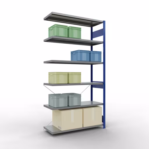 Figure n° 14 de l'article étagère complémentaire, étagère à étagères, système enfichable MULTIplus250, 2500 x 1300 x 500 mm, 6 étagères, RAL 5010 bleu gentiane/galvanisé du groupe de produits système enfichable de Schulte Lagertechnik