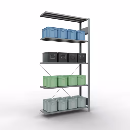 Figura n. 13 dell'articolo scaffale aggiuntivo, scaffale a scaffale, sistema a innesto MULTIplus85, 2000 x 1000 x 300 mm (AxLxP), 5 ripiani, traversa, zincato del gruppo di prodotti sistema a innesto della marca Schulte Lagertechnik