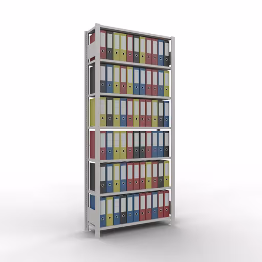 Produktbild Nr 15 des Artikels Grundregal, Büro-Fachbodenregal Stecksystem MULTIplus85, 2300 x 1000 x 300 mm (HxBxT), 7 Fachböden, Kreuzstrebe, ohne Anschlagleiste, lichtgrau Abbildung Nr 15 des Artikels Grundregal, Büro-Fachbodenregal Stecksystem MULTIplus85, 2300 x 1000 x 300 mm (HxBxT), 7 Fachböden, Kreuzstrebe, ohne Anschlagleiste, lichtgrau aus der Produktgruppe Büroregale von der Marke Schulte Lagertechnik