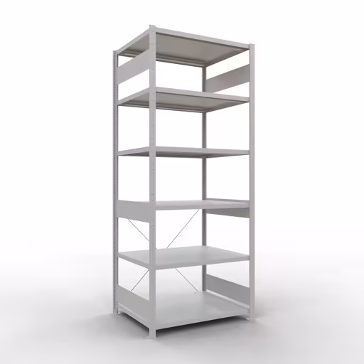 Étagère de base, étagère, système enfichable MULTIplus330, 2500 x 1000 x 800 mm (HxLxP), 6 étagères, traverse, gris clair RAL 7035, étagère de base, réf. 33881