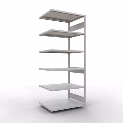 Scaffale aggiuntivo, scaffale MULTIplus330 sistema a innesto, 2500 x 1000 x 800 mm (AxLxP), 6 ripiani, barra longitudinale, RAL 7035 grigio chiaro, ripiano aggiuntivo, articolo n. 33886-LR