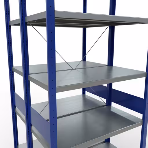 Image du produit n° 12 de l'article étagère de base, étagère double, système d'étagères MULTIplus250, 3000 x 1000 x (2x500) mm, 2x7 étagères, traverse, bleu gentiane Figure n° 12 de l'article étagère de base, étagère double, système d'étagères enfichables MULTIplus250, 3000 x 1000 x (2x500) mm, 2x7 étagères, bleu gentiane du groupe de produits étagères de Schulte Lagertechnik