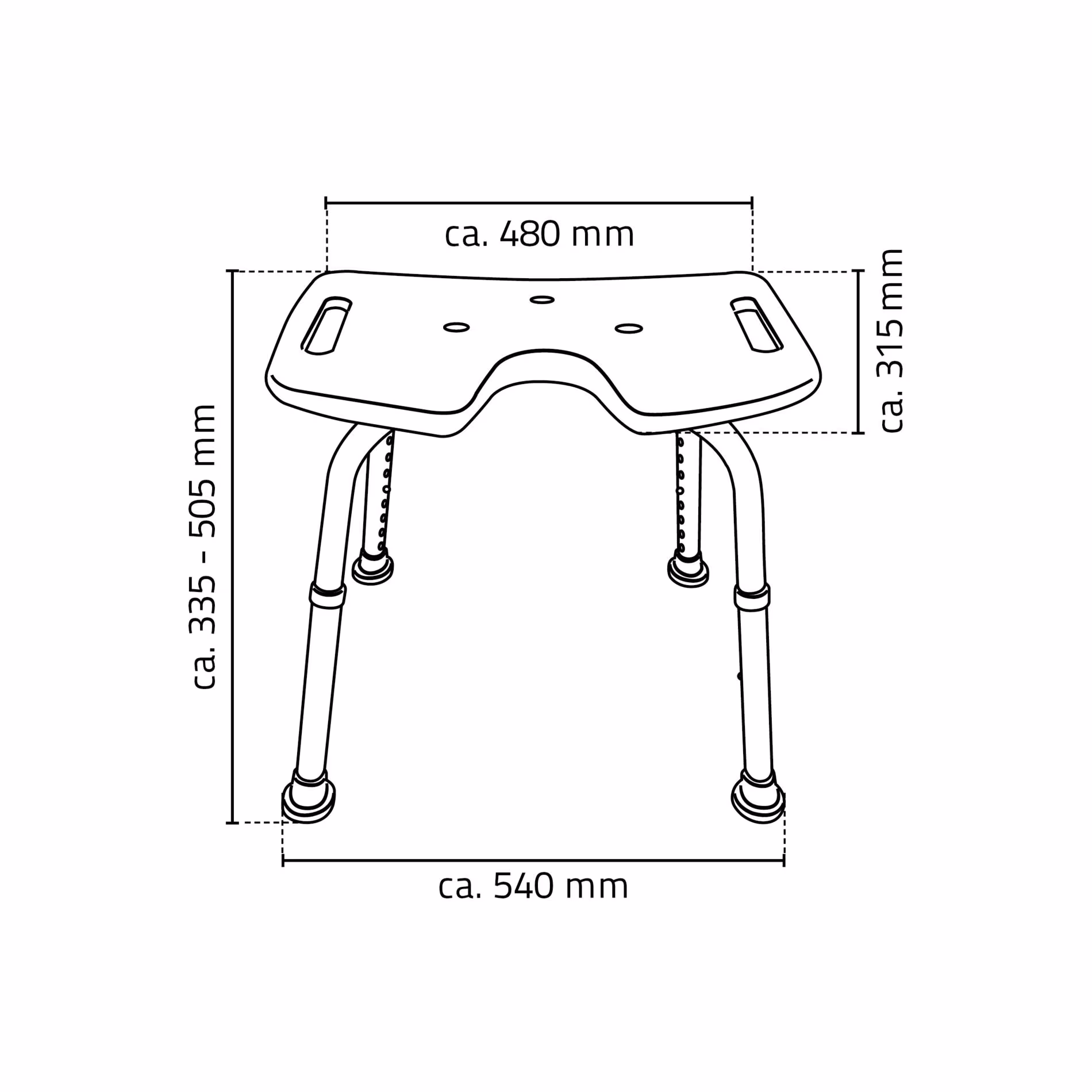 Une autre vue de l'article tabouret de salle de bain Sam, blanc, avec découpe hygiénique, réglable en hauteur de la catégorie équipement salle de bain & sanitaire