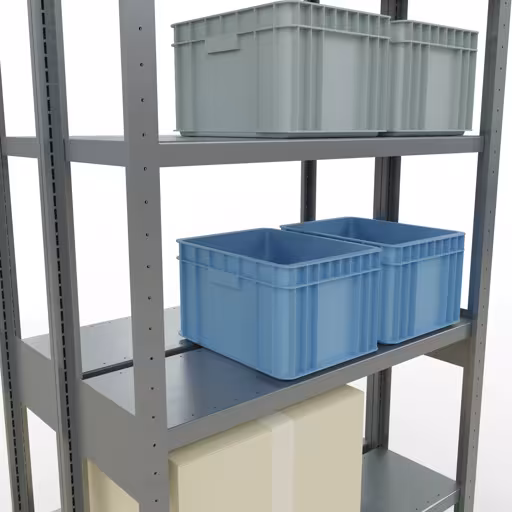 Image supplémentaire de l'article Etagère Basic, étagère double, système d'étagères MULTIplus250, 2500 x 1000 x (2x300) mm (HxLxP), 2x6 étagères, barres de longueur, galvanisé Image supplémentaire de l'article Étagère de base, étagère double, système d'étagères enfichable MULTIplus250, 2500 x 1000 x (2x300) mm, 2x6 étagères, galvanisé à partir d'étagères doubles