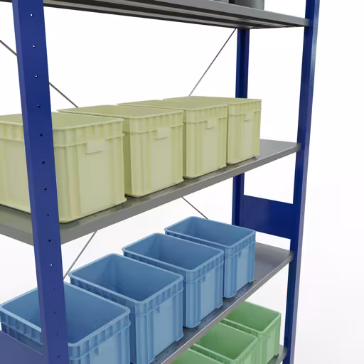 Scaffale base, scaffale, sistema a innesto MULTIplus150, 3000 x 1300 x 300 mm (AxLxP), 7 ripiani, traversa, RAL 5010 blu genziana/zincato di Schulte Lagertechnik della categoria Sistema a innesto