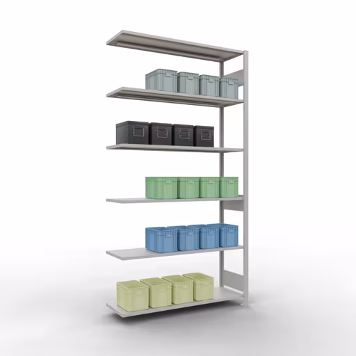 Étagère complémentaire, étagère, système enfichable MULTIplus150, 2500 x 1300 x 400 mm, 6 étagères, barres de longueur, RAL 7035 gris clair de la catégorie étagères complémentaires avec le GTIN 4004514292896 , système d'étagères enfichables MULTIplus150, 2500 x 1300 x 400 mm, 6 étagères, RAL 7035 gris clair de Schulte Lagertechnik de la gamme de produits du système enfichable