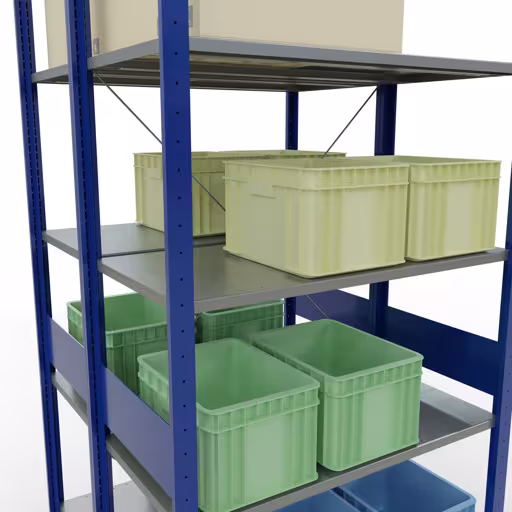 Scaffale base, scaffale doppio, sistema di scaffali MULTIplus150, 3000 x 1000 x (2x1000) mm (AxLxP), 2x7 ripiani, traversa, RAL 5010 blu genziana della marca Schulte Lagertechnik dal programma scaffali