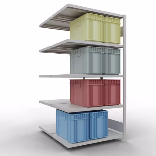 Image supplémentaire de l'article Tablette supplémentaire, tablette double, système d'étagères enfichables MULTIplus250, 2000 x 1000 x (2x600) mm, 2x5 tablettes, barres de longueur, RAL 7035 gris clair Image supplémentaire de l'article, étagère double, système d'étagères MULTIplus250, 2000 x 1000 x (2x600) mm, 2x5 étagères, gris clair RAL 7035 à partir d'étagères doubles