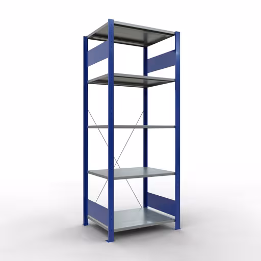 Scaffale base, scaffale, sistema a innesto MULTIplus150, 2000 x 750 x 600 mm (AxLxP), 5 ripiani, traversa, RAL 5010 blu genziana/zincato/zincato di Schulte Lagertechnik con l'articolo n. 12760-75-B