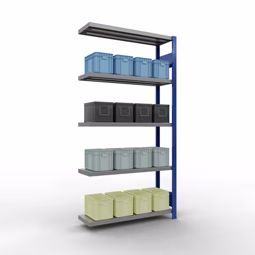 Rayonnage supplémentaire, étagère, système enfichable MULTIplus250, 2000 x 1000 x 300 mm, 5 étagères, RAL 5010 bleu gentiane/galvanisé de Schulte Lagertechnik avec le réf. 12935-LR-B