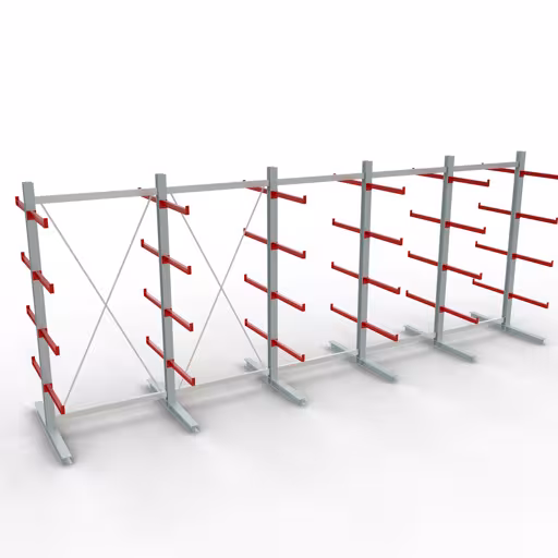 Scaffale completo K 6000, bifacciale, 3000 x 2x 7500 x 2x 750 mm, RAL 7001 / RAL 3000, 5 livelli di stoccaggio, K6000 per merci pesanti, articolo n. 28727