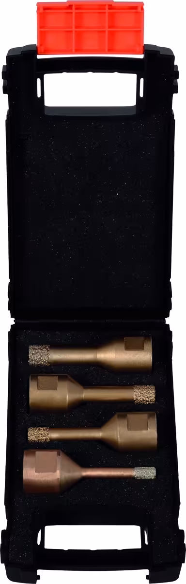 Une autre vue de l'article set de forets diamantés à sec 4 pièces. avec cire tige filetée M14 1 pièce de chaque : ø 6, 8, 10, 12 mm de la catégorie accessoires pour machines