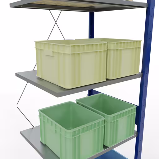 Image supplémentaire de l'article Rayonnage supplémentaire, rayonnage à étagères, système enfichable MULTIplus150, 3000 x 750 x 600 mm (HxLxP), 7 étagères, traverse, RAL 5010 bleu gentiane/galvanisé/galvanisé Image supplémentaire de l'article Étagère supplémentaire, étagère MULTIplus150 système enfichable, 3000 x 750 x 600 mm, 7 étagères, traverse, RAL 5010 bleu gentiane/galvanisé/galvanisé à partir de l'étagère supplémentaire