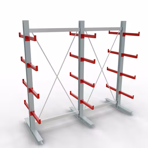 Scaffale completo K 3000, bilaterale, 2500 x 2600 x 500 mm, RAL 7001 / RAL 3000, 5 livelli di stoccaggio, K3000 per merci medio-pesanti, articolo n. 27719