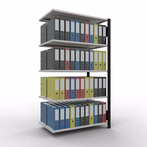 Scaffale aggiuntivo, scaffale per ufficio, sistema a innesto MULTIplus150, 1800 x 1000 x 600 mm (AxLxP), 5 ripiani, barre longitudinali, con fermo centrale, nero/grigio chiaro di Schulte Lagertechnik con l'articolo n. 36040-S