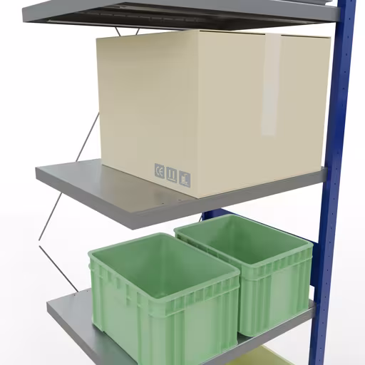 Produktbild Nr 12 des Artikels Anbauregal, Fachbodenregal Stecksystem MULTIplus250, 3000 x 750 x 600 mm (HxBxT), 7 Fachböden, Kreuzstrebe, RAL 5010 enzianblau/verzinkt/verzinkt Abbildung Nr 12 des Artikels Anbauregal, Fachbodenregal Stecksystem MULTIplus250, 3000 x 750 x 600 mm (HxBxT), 7 Fachböden, Kreuzstrebe, RAL 5010 enzianblau/verzinkt/verzinkt aus der Produktgruppe Stecksystem von der Marke Schulte Lagertechnik