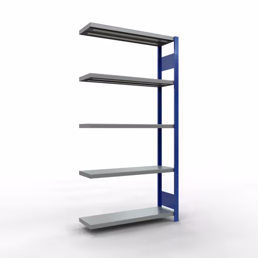 Étagère supplémentaire, étagère, système enfichable MULTIplus330, 2000 x 1000 x 300 mm (HxLxP), 5 étagères, barre de longueur, RAL 5010 bleu gentiane/galvanisé, étagère supplémentaire, réf. 13935-LR-B