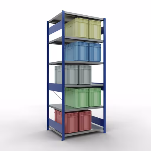 Image du produit n° 14 de l'article étagère de base, étagère, système enfichable MULTIplus330, 2500 x 1000 x 800 mm, 6 étagères, traverse, RAL 5010 bleu gentiane/galvanisé Figure n° 14 de l'article étagère de base, étagère, système enfichable MULTIplus330, 2500 x 1000 x 800 mm, 6 étagères, RAL 5010 bleu gentiane/galvanisé du groupe de produits système enfichable de Schulte Lagertechnik