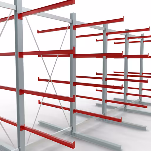 Scaffale completo K 6000, bifacciale, 3000 x 2x 7500 x 2x 1250 mm, RAL 7001 / RAL 3000, 5 livelli di stoccaggio della marca Schulte Lagertechnik dal programma di scaffalature cantilever