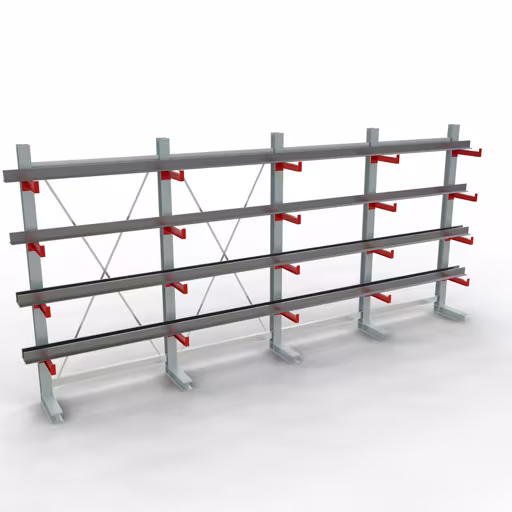 Abbildung Nr 10 des Artikels K 3000 Komplettregal, einseitig, 2500 x 5200 x 400 mm, RAL 7001 / RAL 3000, 5 Lagerebenen aus der Produktgruppe Kragarmregale von der Marke Schulte Lagertechnik