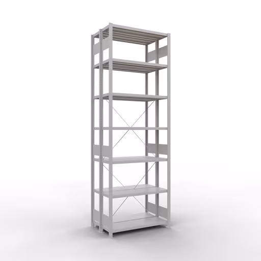 Représentation supplémentaire de l'article étagère de base, étagère double, système d'étagère enfichable MULTIplus250, 3000 x 1000 x (2x300) mm, 2x7 étagères, RAL 7035 gris clair à partir d'étagères doubles
