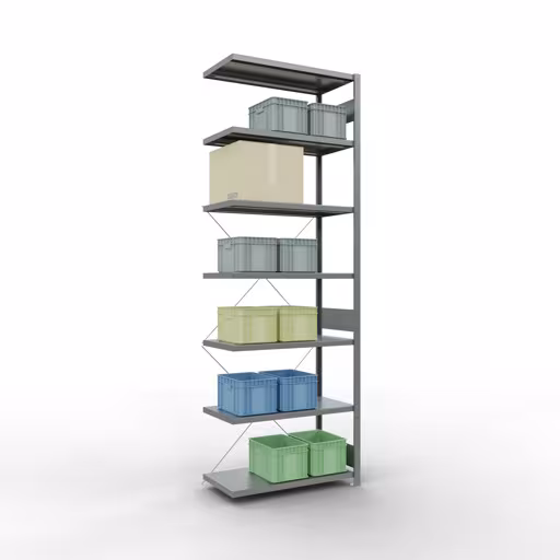 Immagine del prodotto n. 14 dell'articolo Scaffale aggiuntivo, scaffale, sistema a innesto MULTIplus330, 3000 x 1000 x 500 mm (AxLxP), 7 ripiani, traversa, zincato Figura n. 14 dell'articolo scaffale aggiuntivo, scaffale a scaffale, sistema a innesto MULTIplus330, 3000 x 1000 x 500 mm (AxLxP), 7 ripiani, traversa, zincato del gruppo di prodotti sistema a innesto della marca Schulte Lagertechnik