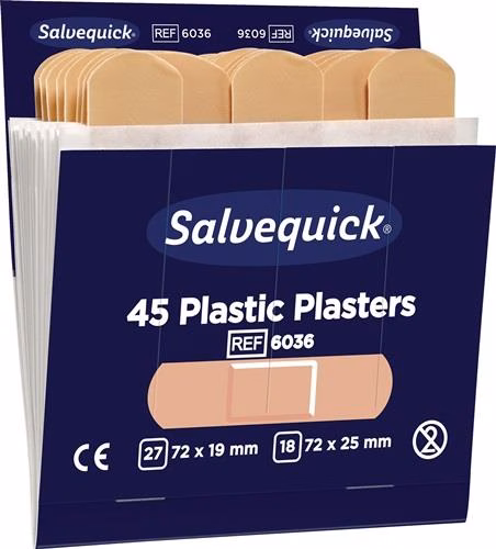 Cerotti impermeabili Salvequick, 6 confezioni di ricarica da 45 cerotti ciascuna, del marchio Salvequick Confezione di ricarica di cerotti Salvequick SALVEQUICK dalla categoria armadietti di pronto soccorso e attrezzature di pronto soccorso con codice articolo 4000386489