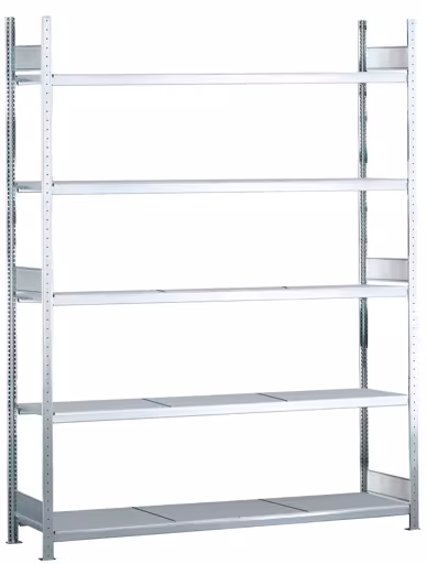 Un'altra vista dell'articolo Scaffale base, scaffale a campata larga WS 2000 con ripiani in acciaio, 3000 x 2250 x 400 mm (AxLxP), zincato, 5 livelli, portata scomparto 400 kg, portata per campata 2.000 kg della categoria scaffalature a campata larga