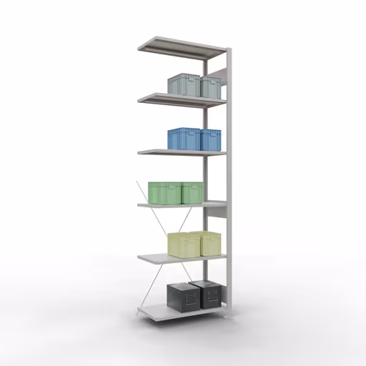 Image du produit n° 6 de l'article étagère complémentaire, étagère à étagères, système enfichable MULTIplus150, 2500 x 750 x 400 mm, 6 étagères, traverse, RAL 7035 gris clair de la gamme de produits du système enfichable de Schulte Lagertechnik