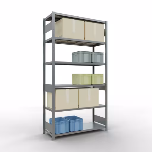 Image du produit n° 14 de l'article étagère de base, étagère, système enfichable MULTIplus250, 2500 x 1300 x 500 mm, 6 étagères, barres de longueur, galvanisé Figure n° 14 de l'article étagère de base, étagère, système enfichable MULTIplus250, 2500 x 1300 x 500 mm, 6 étagères, galvanisées du groupe de produits système enfichable de Schulte Lagertechnik