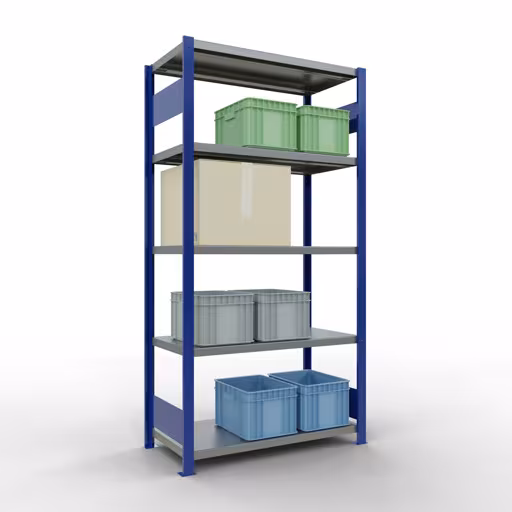 Figura n. 15 dell'articolo scaffale base, scaffale, sistema a innesto MULTIplus250, 2000 x 1000 x 500 mm (AxLxP), 5 ripiani, barre longitudinali, RAL 5010 blu genziana/zincato del gruppo di prodotti sistema a innesto della marca Schulte Lagertechnik