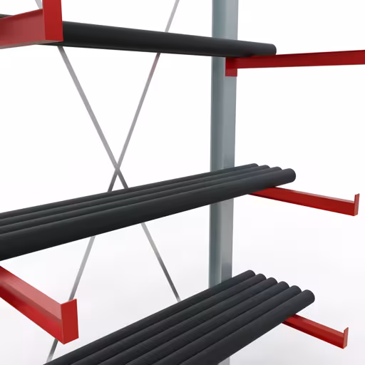 Produktbild Nr 10 des Artikels K 6000 Komplettregal, einseitig, 3000 x 1500 x 750 mm, RAL 7001 / RAL 3000, 5 Lagerebenen Abbildung Nr 10 des Artikels K 6000 Komplettregal, einseitig, 3000 x 1500 x 750 mm, RAL 7001 / RAL 3000, 5 Lagerebenen aus der Produktgruppe Kragarmregale von der Marke Schulte Lagertechnik